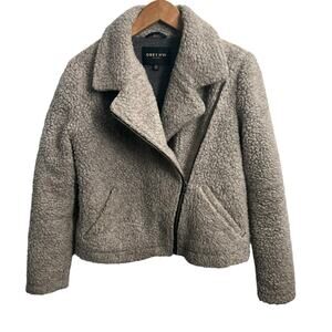 OBEY No89 Diagonal Zipper Wool Blend Sherpa Fleece Moto Jacket Size XS